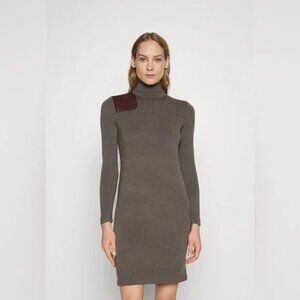 Lauren Ralph Lauren Faux Leather Trim 100% Merino Wool Sweaterdress Sz. 1X